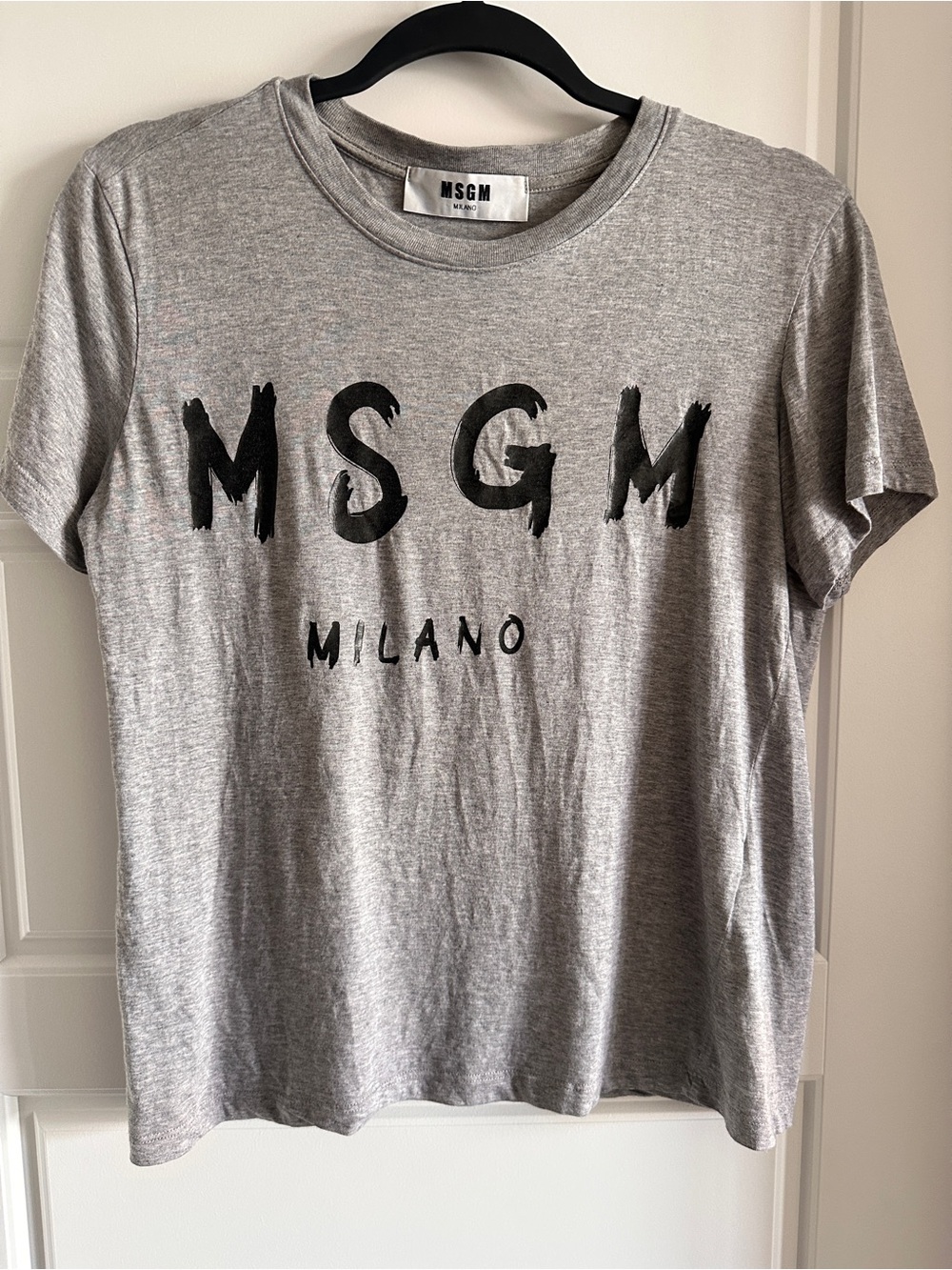 MSGM Milano Grey Brush Logo T-Shirt Size M
